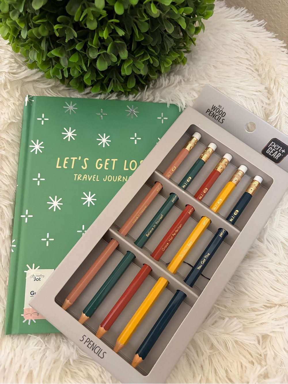 Travel journal and Pen + Gear Multicolor Wood Pencil Set - Assorted Colors